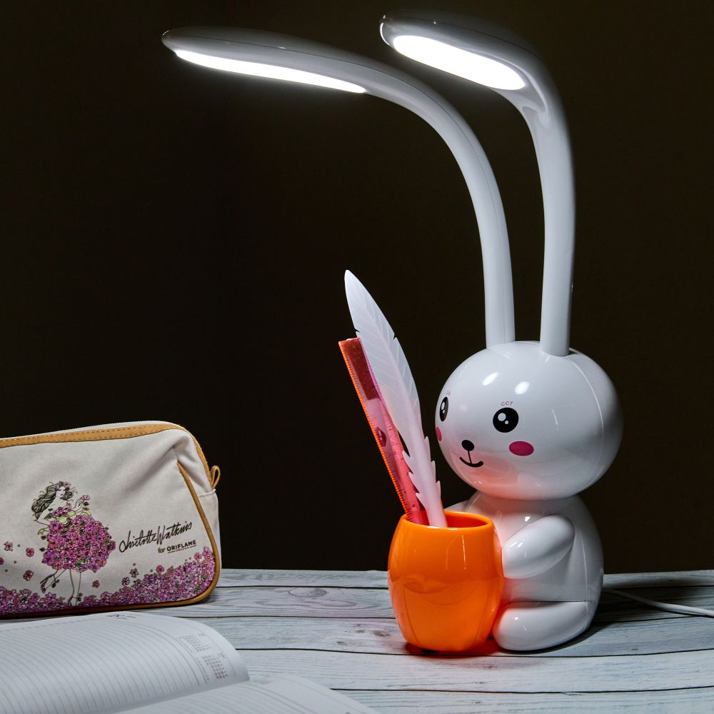 ULM-D160 12W-3000-6000K-DIM WHITE Светильник настольный светодиодный Заяц. с подставкой под канцелярские принадлежности. Сенсорный выключатель. Диммер. Белый. TM Uniel