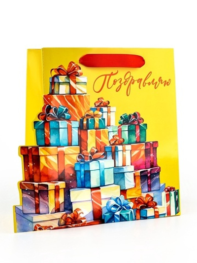 Пакет подарочный ламинированный «Поздравляю», подарки, 23×11.5×27 см
