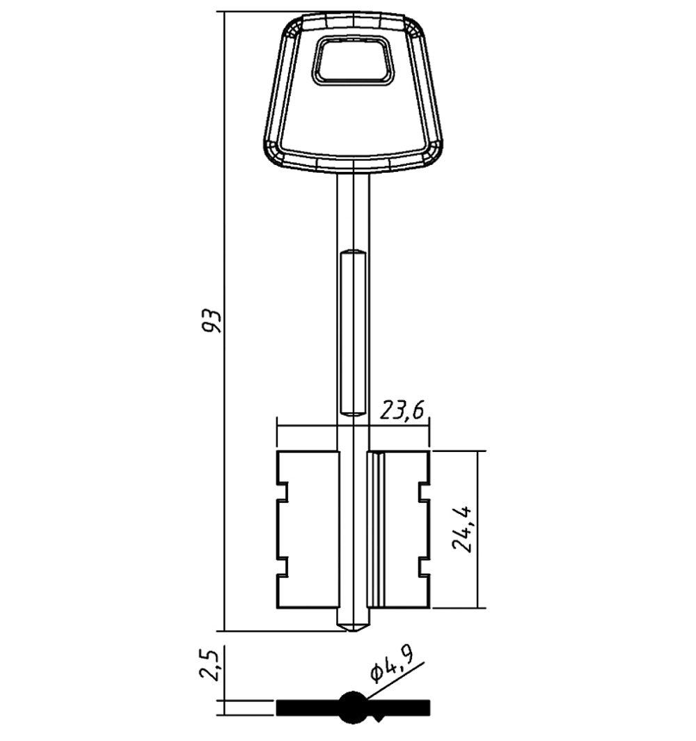 Заготовка сувальдного ключа 10831 214/1- ЧИЗА-1ПЛ литье (93*23,6*24,4)(4,9)  (CIZ5DP)