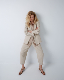 Жакет приталенного силуэта из смесового льна Брунелло Кучинелли светло-бежевый