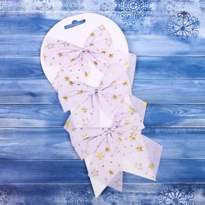 Бант на ёлку «Звездопад» 11*11 см (набор 3 шт), Белый/золото