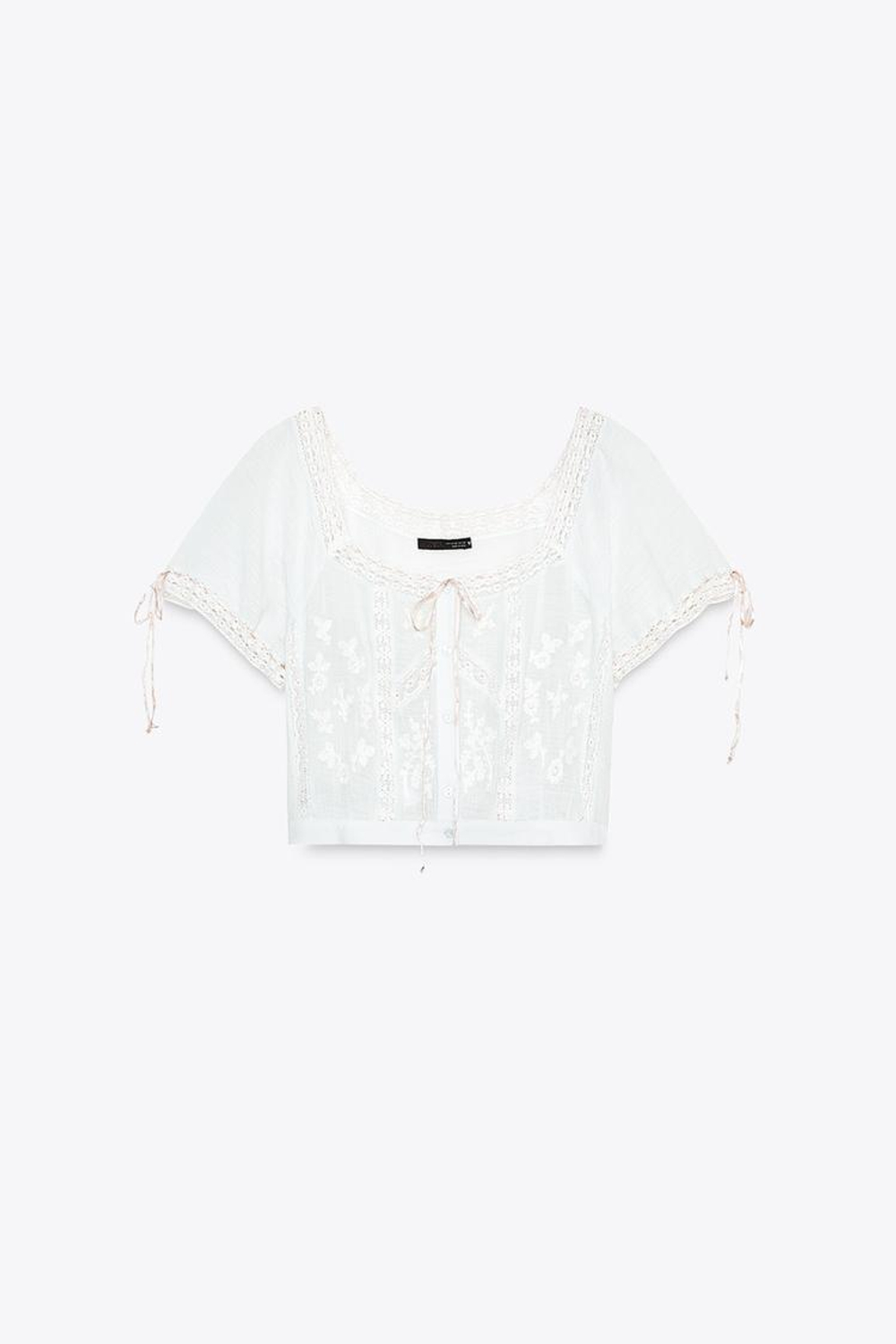 ZARA УКОРОЧЕННЫЙ ТОП С ВЫШИВКОЙ, ГОЛУБОЙ