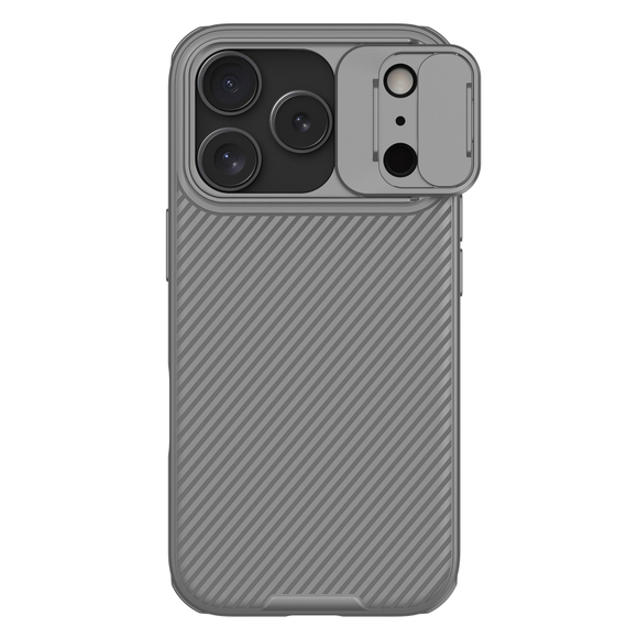 Чехол серого-цвета цвета (Titanium Gray) от Nillkin на iPhone 17 Pro, серия CamShield Pro Case ( сдвижная шторкой для камеры)