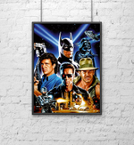Постер для интерьера на стену (30х40 см). Киногерои 80-х (Дарт Вэйдер, Бэтмен, Индиана Джонс, Робокоп, Терминатор, Риггс)