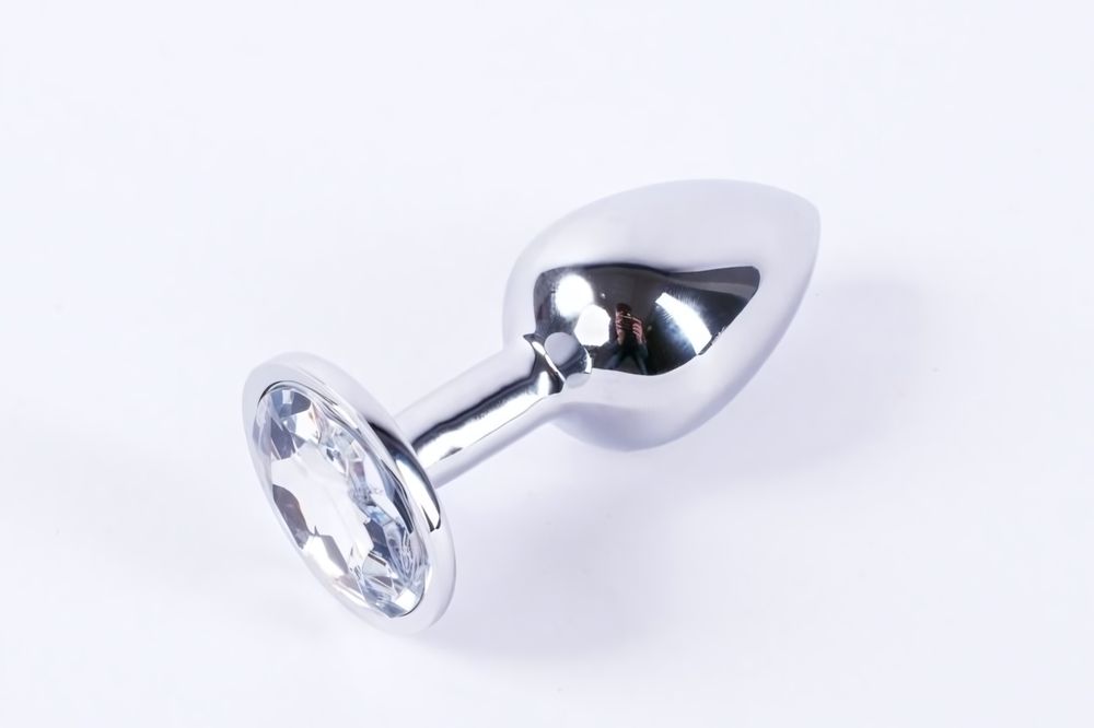 Анальная пробка металлическая серебристая с прозрачным кристаллом Onjoy Metal Plug Silver Large (Цвет: серебряный с прозрачным)