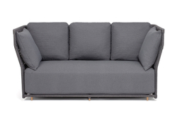 "Лугано" диван 3-местный плетеный из роупа, каркас алюминий темно-серый (RAL7024) муар, роуп темно-серый круглый, ткань темно-серая YB25-0027