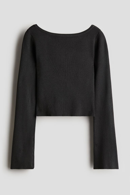 H&M Топ в рубчик с длинными рукавами, угольный