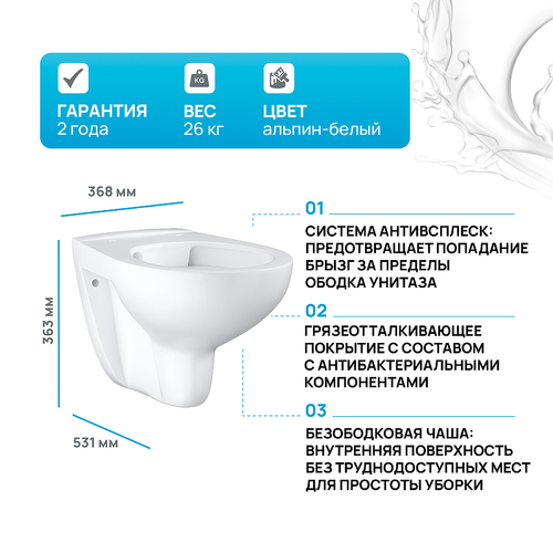 Унитаз Grohe Bau Ceramic 39427000 подвесной без сиденья