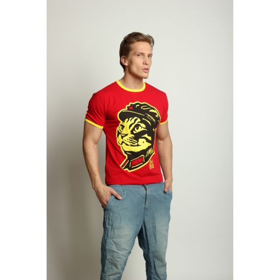 Мужская футболка красная с принтом Scandaloso Кот-Солдат 040664m-EP