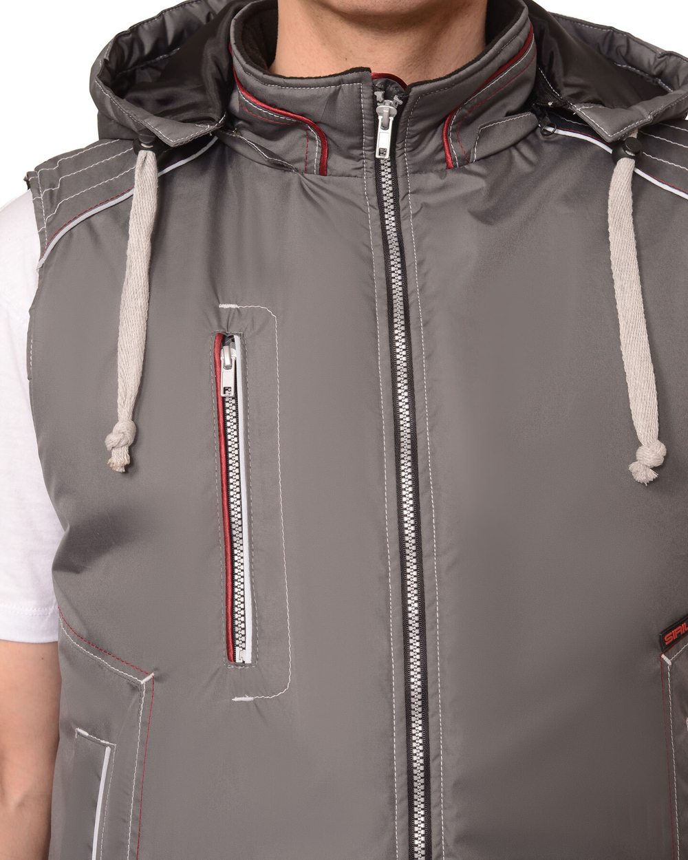 Жилет СИРИУС-АЛЕКС утепленный с капюшоном серый