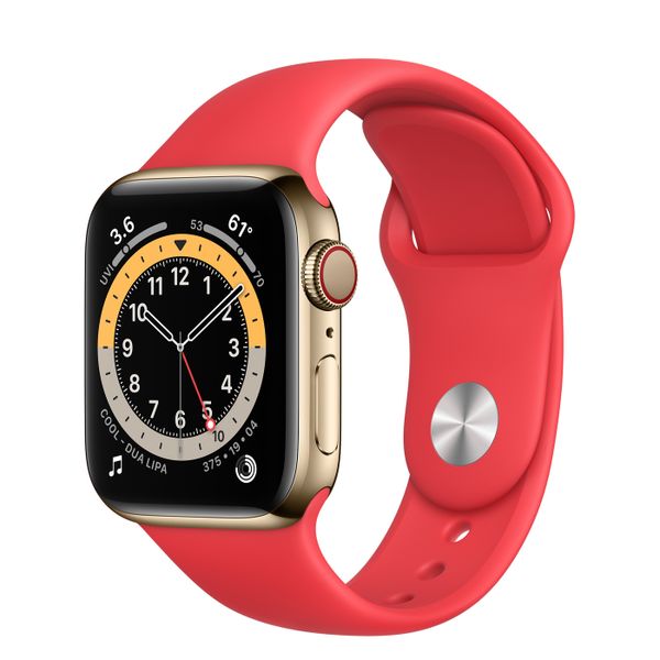 Часы Apple Watch Series 6 GPS + Cellular 40mm Stainless Steel Case with Sport Band (Gold, Red) (MOD92)