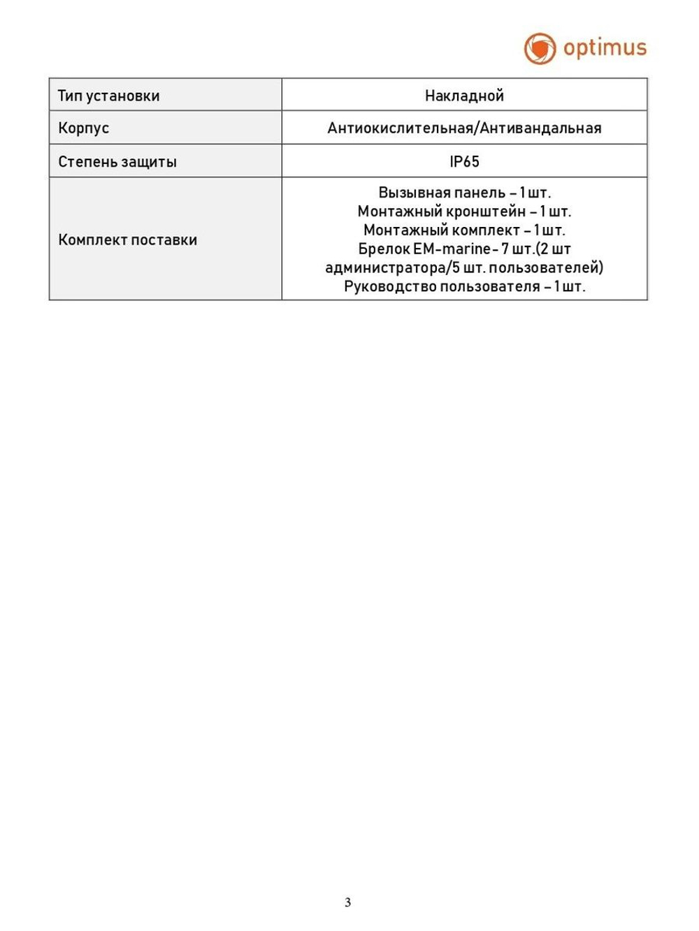 Вызывная панель Optimus Life DSH-22IR (s)