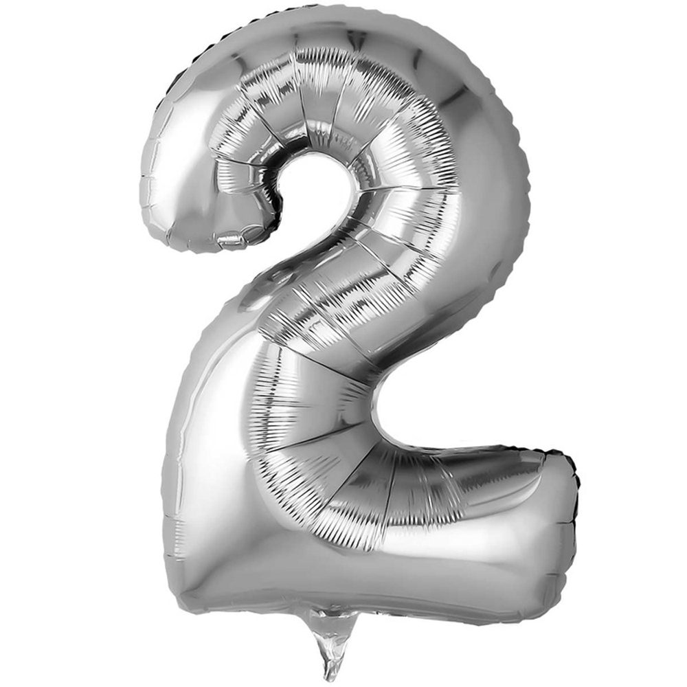 Шар фольгированный Цифра 2 81 см (Серебряный)