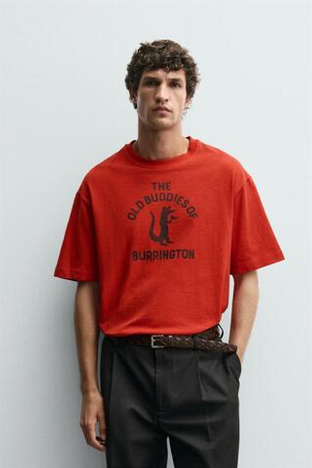 ZARA ФУТБОЛКА С КОНТРАСТНЫМ ПРИНТОМ, КРАСНЫЙ