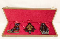 Набор из 3-х ёлочных игрушек  "Русская зима" с росписью Палех
