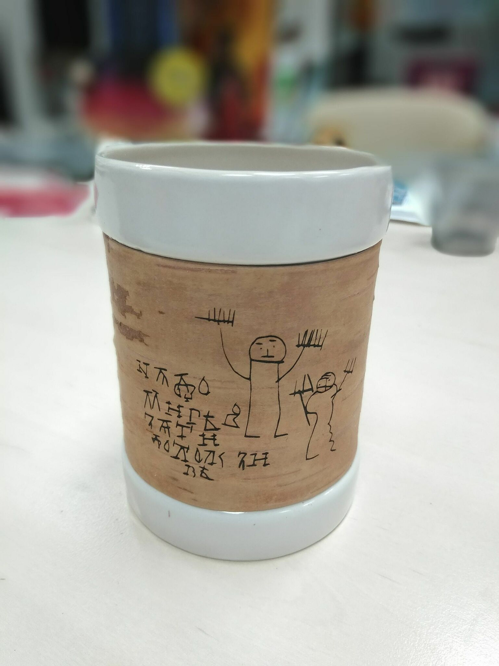 Кружка большая фарфоровая без ручки с берестой. Коллекция Онфим (Onfim)