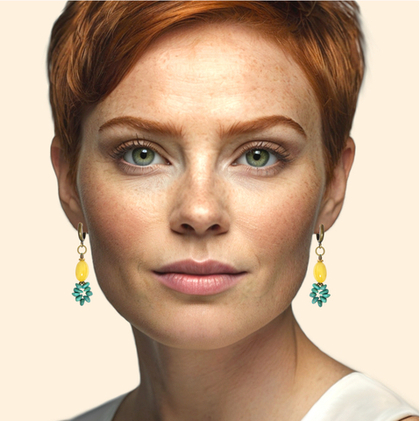 Серьги янтарь с бирюзой