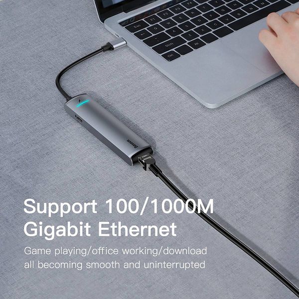 Переходник Baseus Mechanical eye Six-in-one HUB 6в1 (CAHUB-J0G) Type-C to USB3.0x3/ HDMI/ Lan/ Type-C PD для MacBook Графитовый