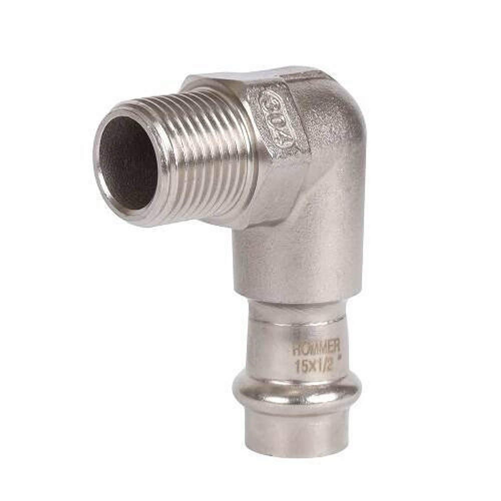 Переход на наружную резьбу угловой ROMMER - 18 x 1/2" (прессовой, для труб из нержавеющей стали)