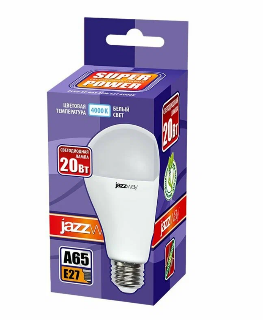 Лампа светодиодная PLED-SP 20Вт A65 4000К нейтр. бел. E27 230В/50Гц JazzWay 5019669A