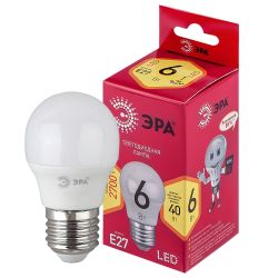 Лампа светодиодная ЭРА RED LINE LED P45-6W-827-E27 R 6Вт шар теплый белый свет E27 | Лампы cветодиодные Шар (G/P)