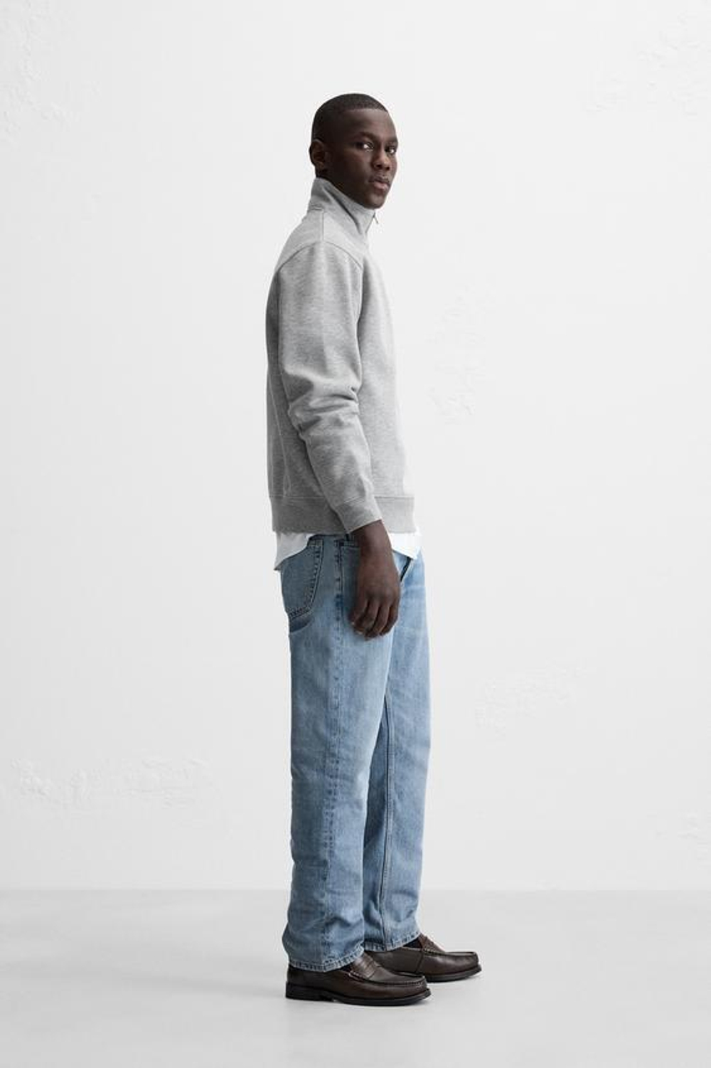 ZARA ТОЛСТОВКА С КОРОТКОЙ ЗАСТЕЖКОЙ-МОЛНИЕЙ, СЕРЫЙ С МЕЛАНЖЕВЫМ ЭФФЕКТОМ