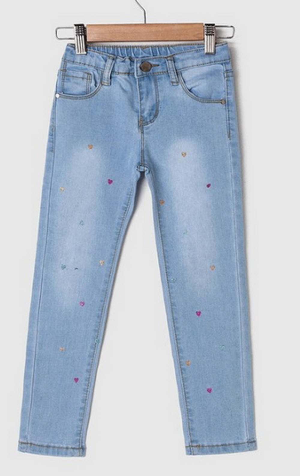 Джинсы для девочки MINAKU "Разноцветные сердечки", р.92-98, цвет голубой 4332736