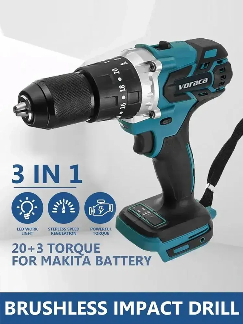 Шуруповерт Voraca 13MM, От аккумулятора, 21 В (без АКБ и ЗУ)