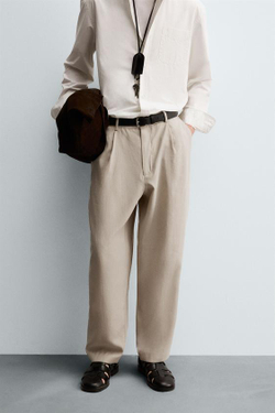 ZARA СТРУЯЩИЕСЯ БРЮКИ СО СКЛАДКАМИ, СВЕТЛО-БЕЖЕВЫЙ