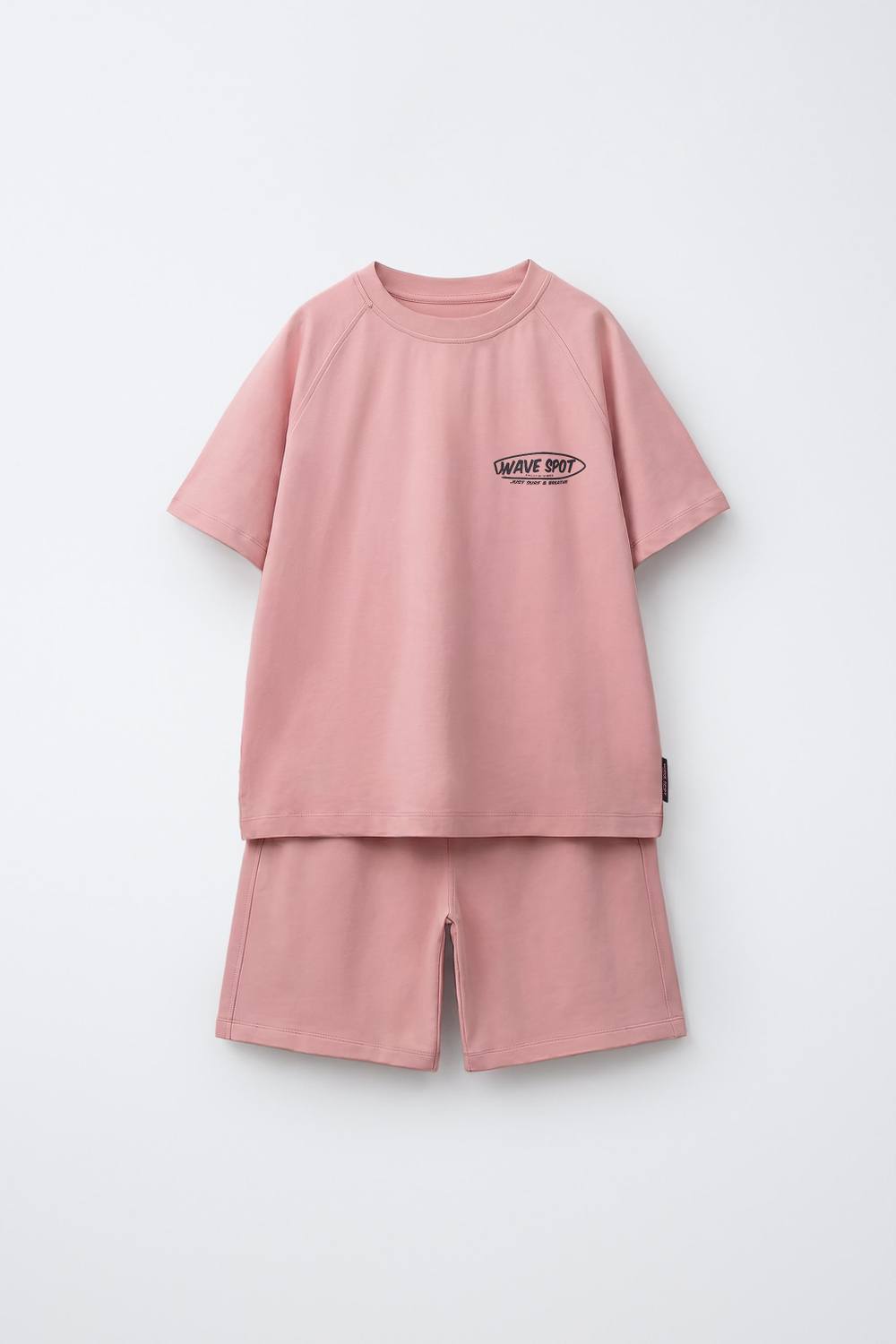 ZARA КОМПЛЕКТ ИЗ ФУТБОЛКИ И ШОРТОВ С НАДПИСЬЮ, ЛИНЯЛЫЙ РОЗОВЫЙ