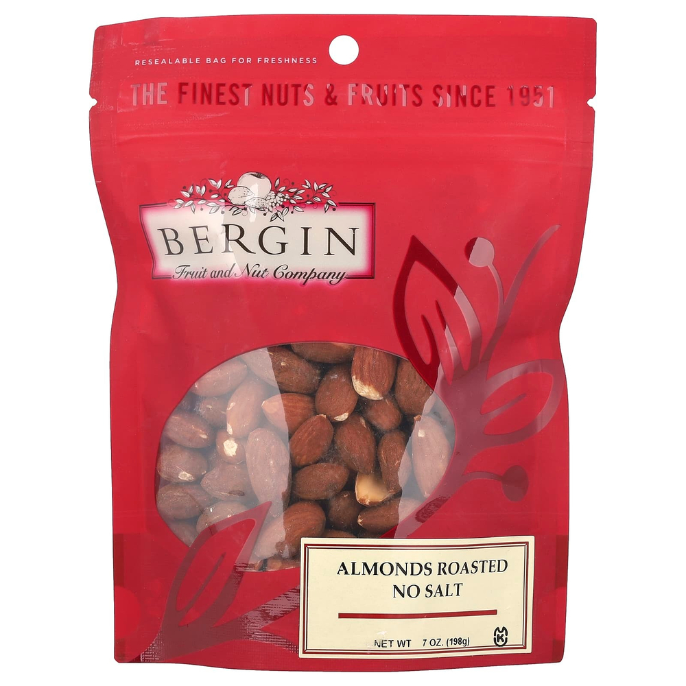 Bergin Fruit and Nut Company, обжаренный миндаль, без соли, 198 г (7 унций)