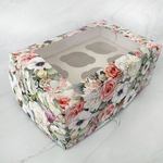 Упаковка для капкейков с окном Цветочки (6 ячеек ) 25*16*10 см