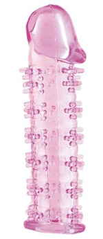 Гелевая розовая насадка на фаллос с шипами - 12 см. (Цвет: розовый)