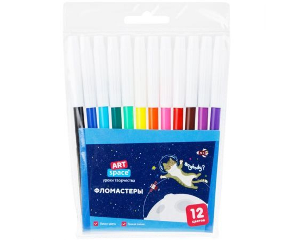(4 набора) - Фломастеры ArtSpace "Космические приключения", 12цв., ПВХ, европодвес (арт. 308030)
