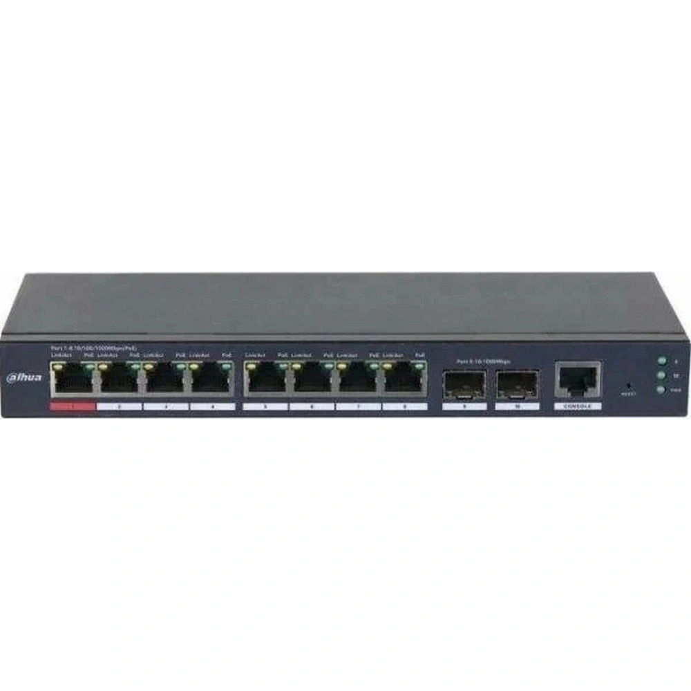 Коммутатор Dahua DH-S4210-8GT-110 (L2) 10x1Гбит/с 2SFP 8PoE 110W управляемый