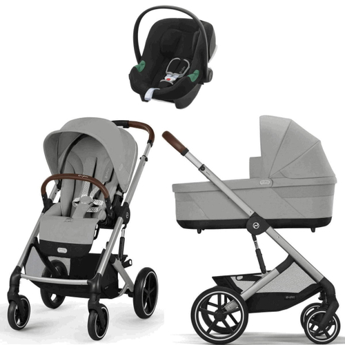 Коляска Cybex Balios S Lux SLV complete Aton B2 Volcano Black 3 в 1 Stone Grey с дождевиками