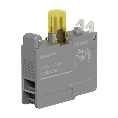 Контактный блок с клеммными зажимами под винт со светодиодом на  9-24В, жёлтый