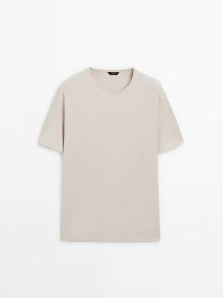 Massimo Dutti Хлопковая футболка с короткими рукавами, натуральный, кремовый