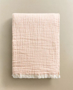 ZARA HOME ОДНОТОННЫЙ ПЛЕД ИЗ ХЛОПКА, КОРАЛЛОВЫЙ