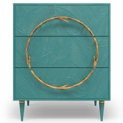 Комод Арт Колор leaves Классик Голд с 3 ящиками Пастельно-синий