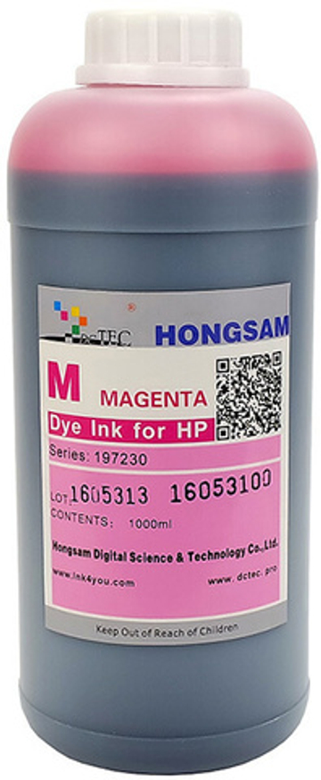 Чернила DCTec — HONGSAM водорастворимые для HP серия: 197230 - Magenta (Пурпурный) 1000 мл.