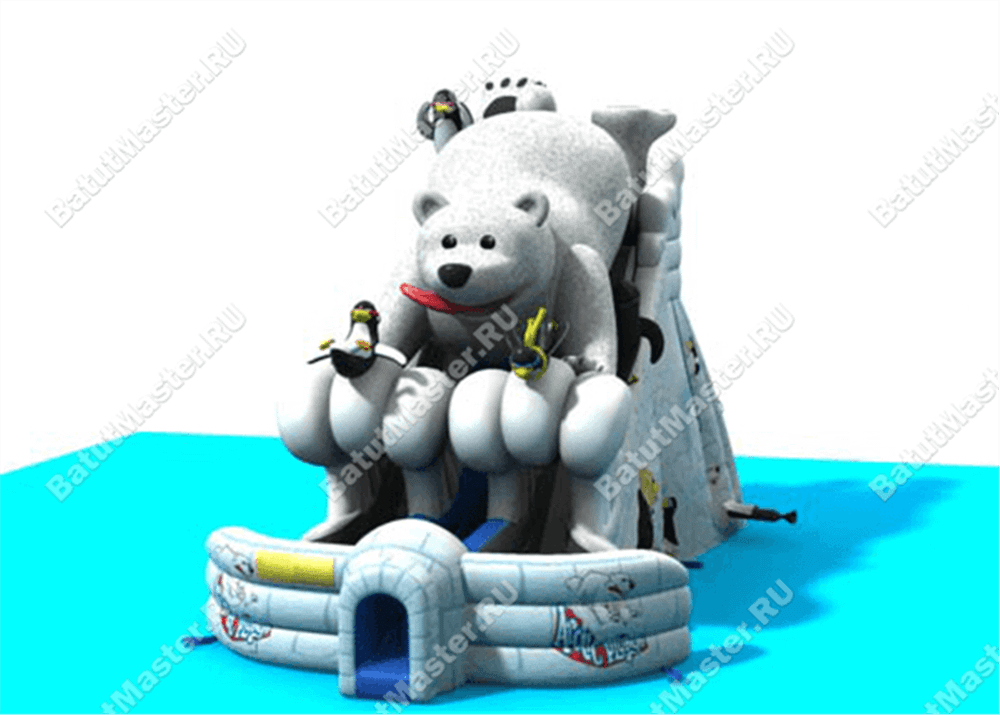 Большой надувной батут-горка "Мишка на севере"
