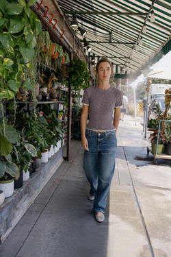 ZARA ФУТБОЛКА ИЗ ТРИКОТАЖА С КОМБИНИРОВАННЫМИ ВСТАВКАМИ, ТЕМНО-БАКЛАЖАНОВЫЙ