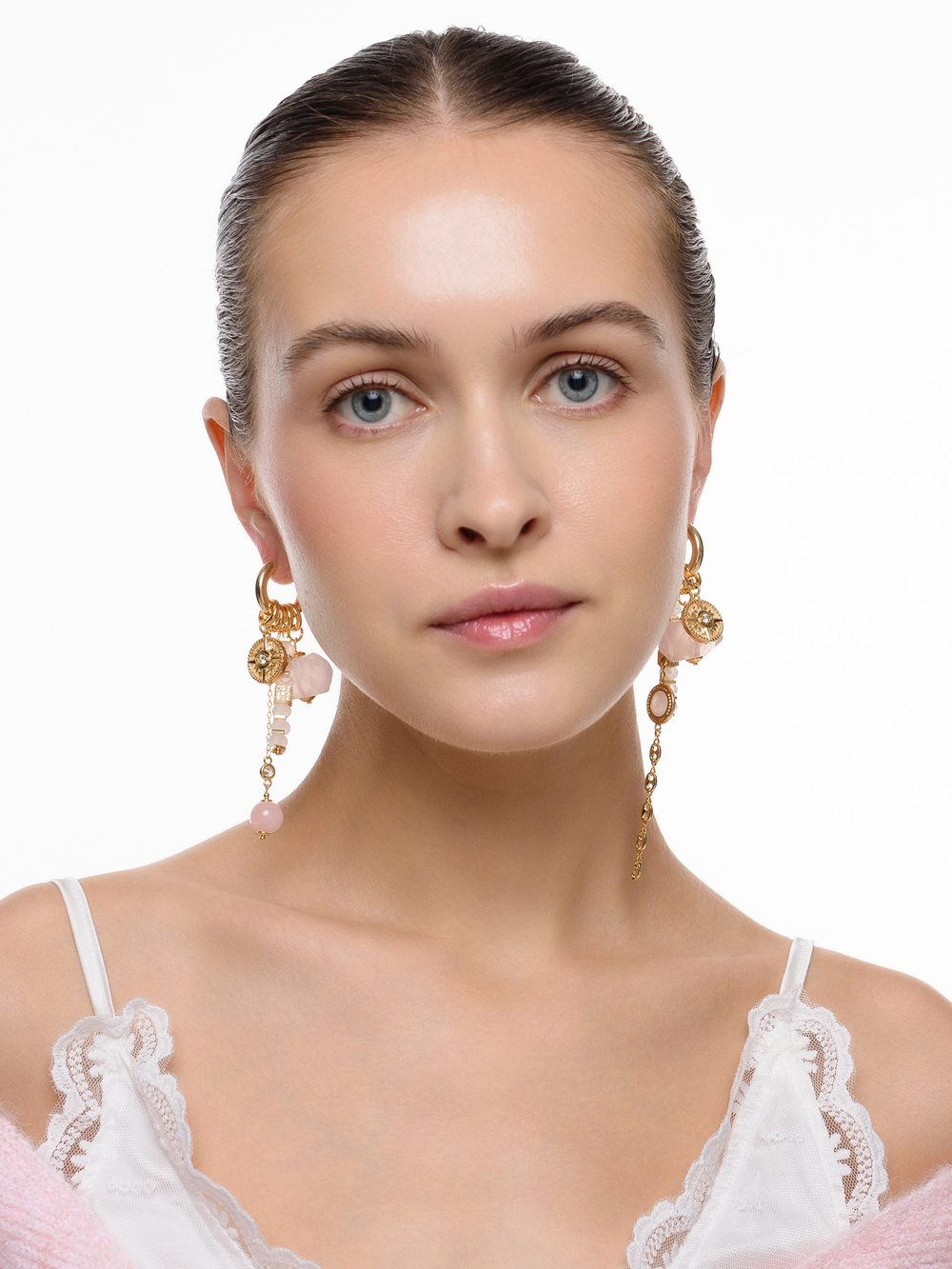 Серьги "Gess mini rose quartz" Gold