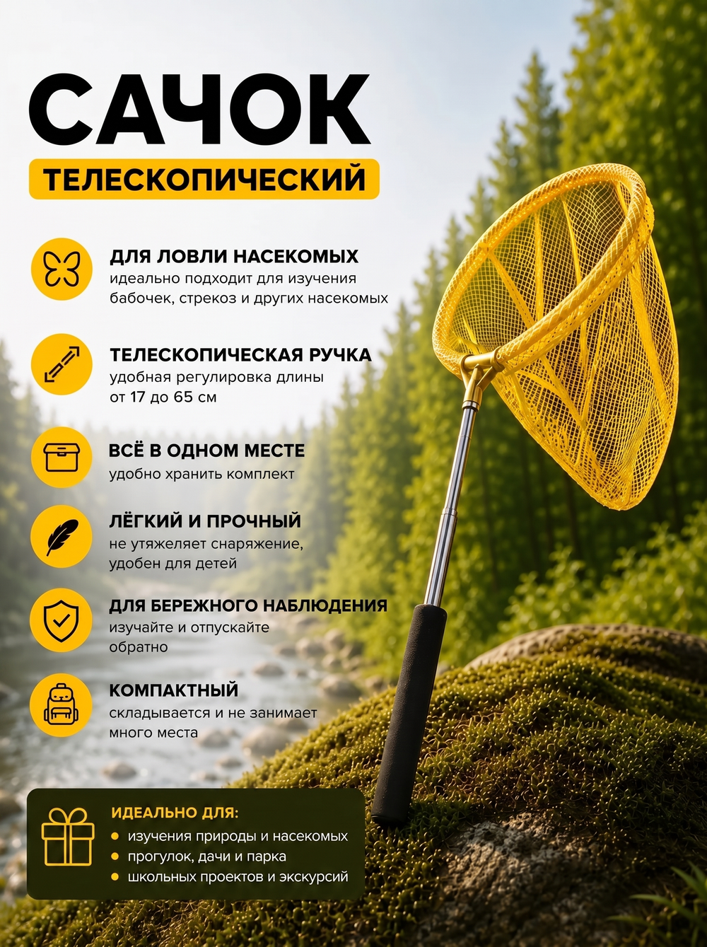 Детский набор исследователя природы National Geographic с биноклем, сачком и компасом, набор юного натуралиста