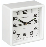 Будильник, пластиковый корпус, размер 95*95мм, кварцевый механизм с сигналом, цвет-белый