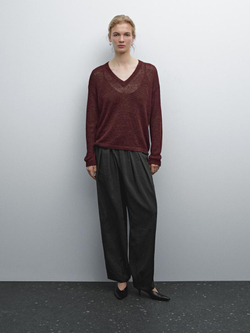 Massimo Dutti Свитер из 100% льна ажурной вязки, терракотовый