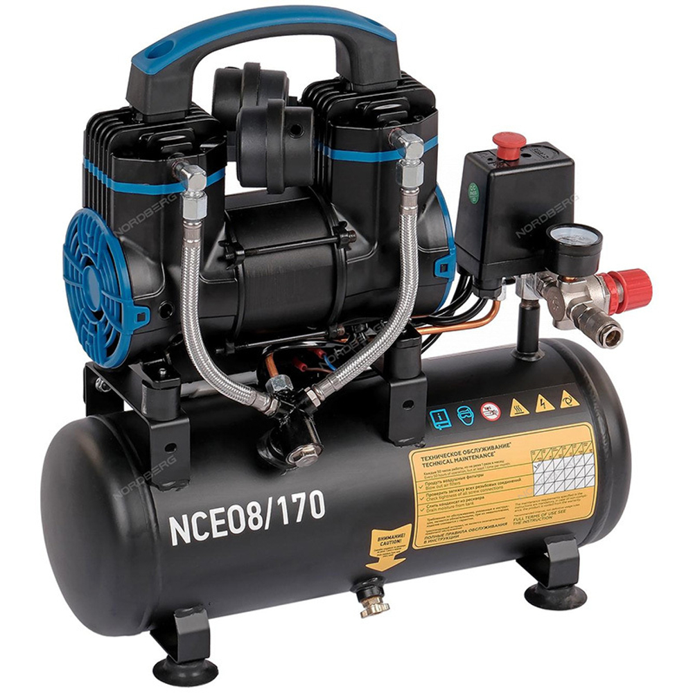 NORDBERG (NCEO8/170) Компрессор безмасляный 220 В, ресивер 8 л, 170 л/мин