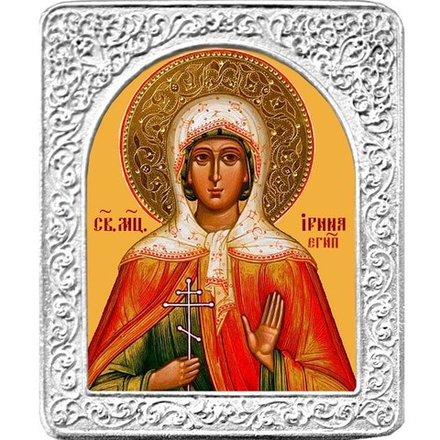 Святая Ирина Египетская. Маленькая икона в серебряной раме. 4,5 х 5,5 см.