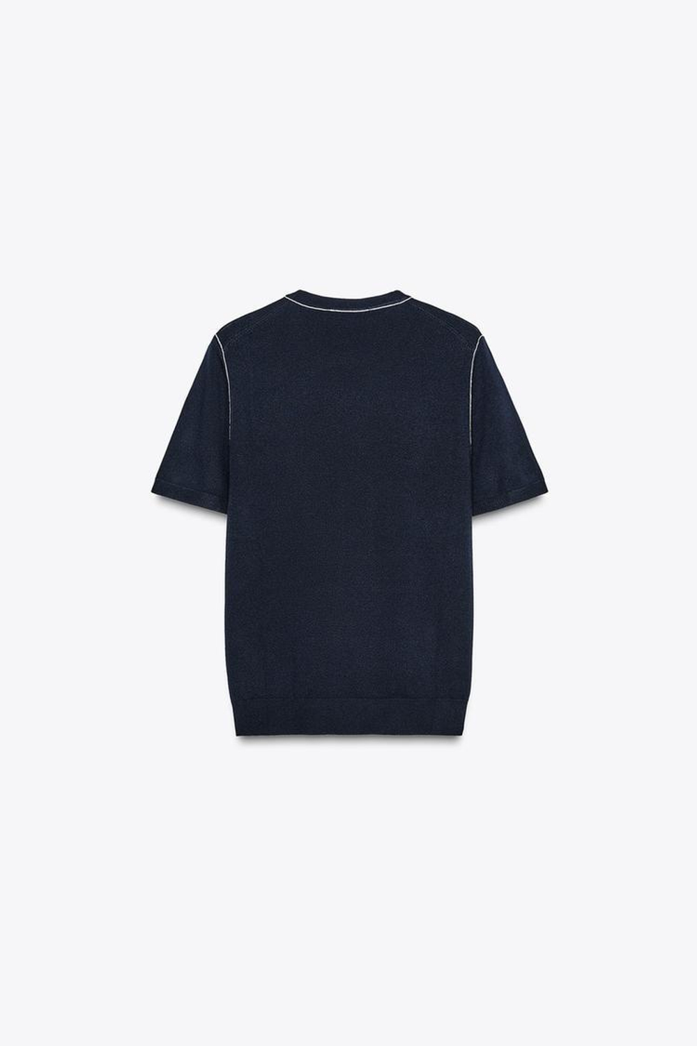 ZARA ТРИКОТАЖНЫЙ ТОП С КОРОТКИМИ РУКАВАМИ И ОКАНТОВКОЙ, ТЕМНО-СИНИЙ/БЕЛЫЙ